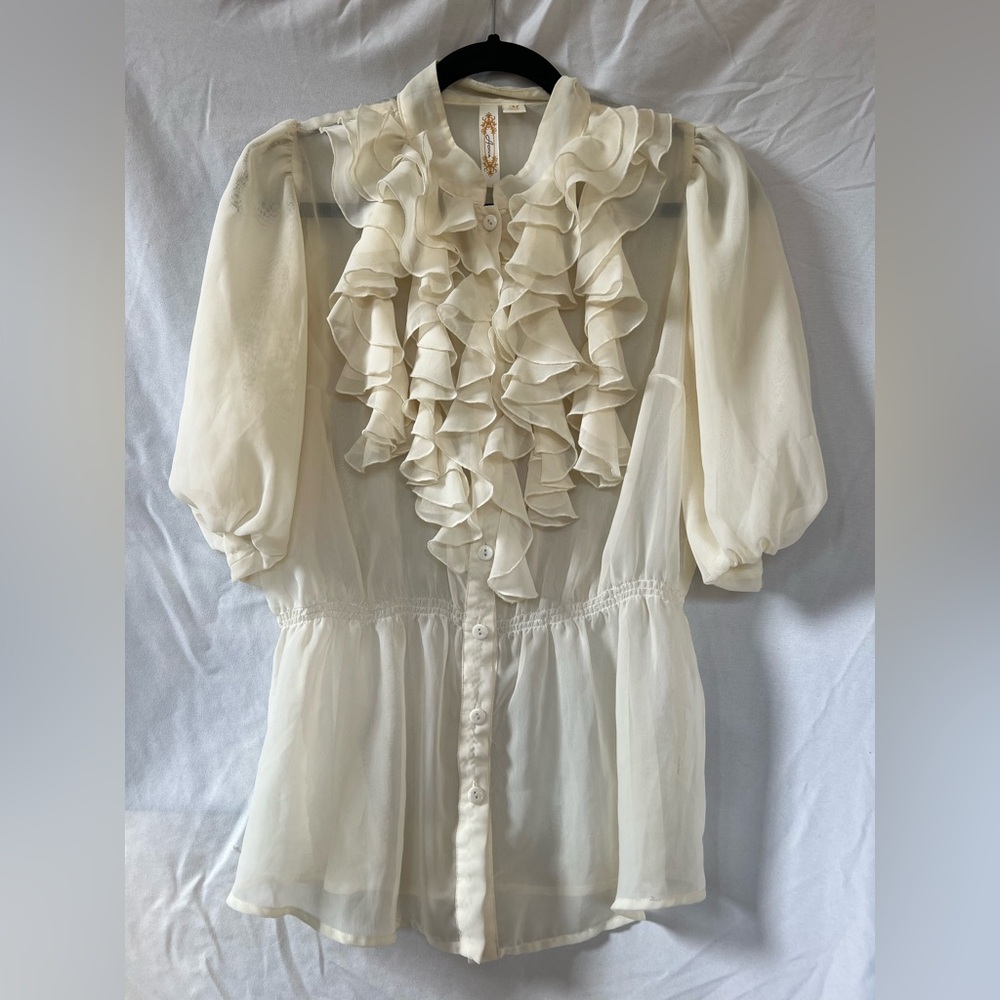 Cream Ruffled Sheer Blouse